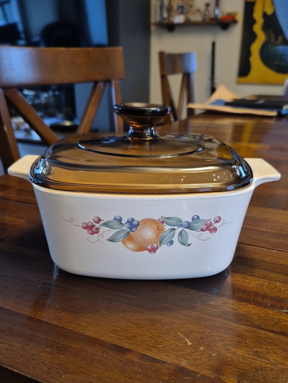 CorningWare Abundance Fruit Stoneware 1.5L Casserole Dish with Amber Glass Lid
